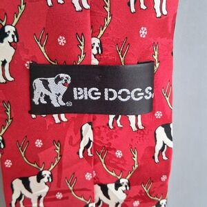 Vintage 90s Big Dogs AOP Christmas Holiday Silk Necktie EUC Reindeer Dog